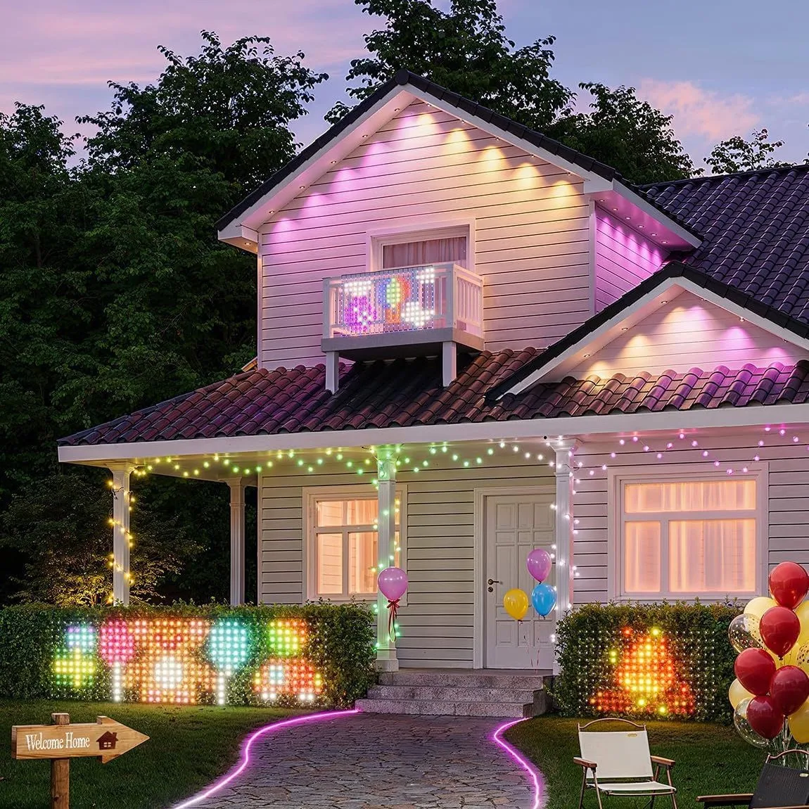 ไฟตกแต่งสวนกลางแจ้ง 600LEDs ไฟตาข่ายอัจฉริยะบลูทูธ พร้อมหม้อแปลง 5V ขนาด 3x1.2 เมตร สำหรับงานแต่งงาน คริสต์มาส ตกแต่งสวน 64 โหมด