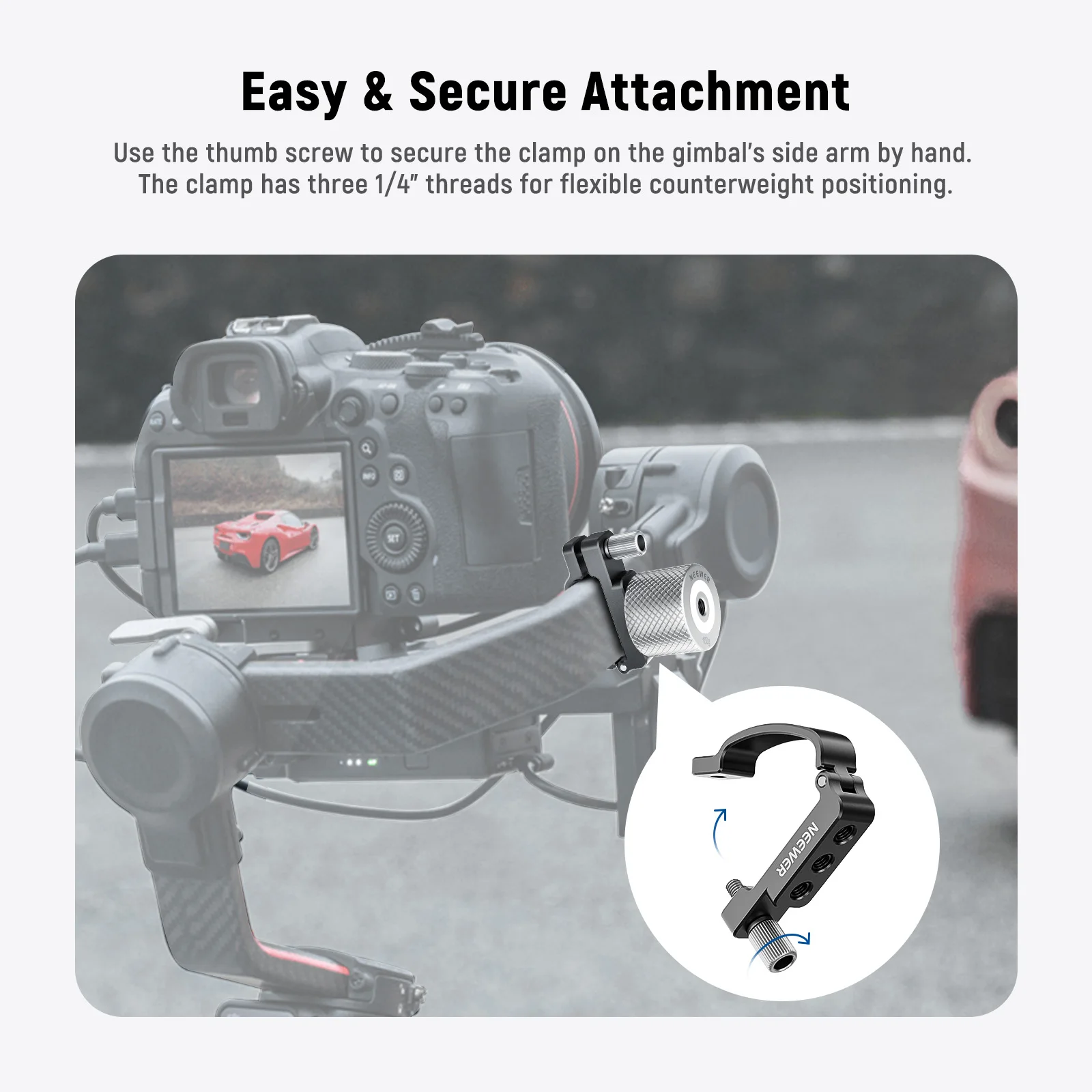 NEEWER Side Arm Counterweight Clamp For DJI RS 2 RS 3 Gimbal Stackable 100g Counterweight for BMPCC 4K 6K Pro Camera