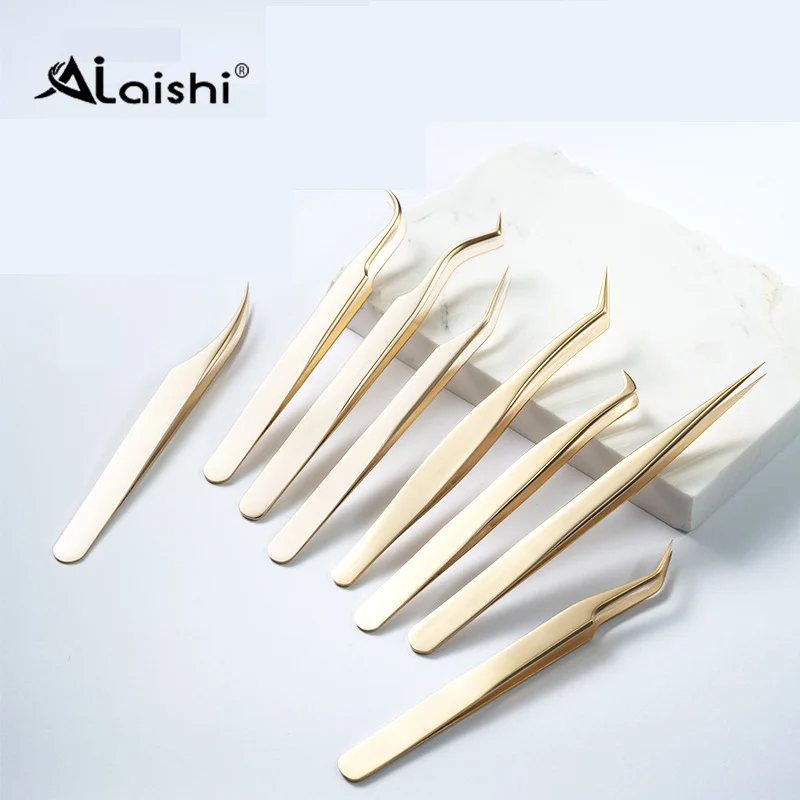 Ailaishi Hoge Precisie Wimper Extensie Accurate Pincet Roestvrij Staal 3d Clip Make-Up Tools Titaniumlegering Goud