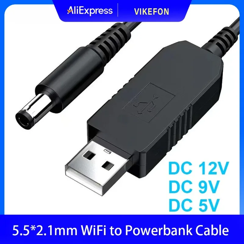 Universal USB to DC 5.5x2.1mm Boost Cable 5V to 9V 12V Step Up Power Cord for WiFi Router Modem Powerbank Charging Adapter Cable