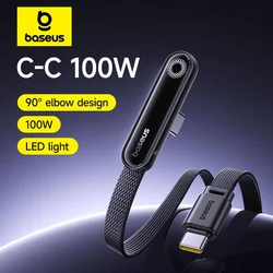 Baseus MVP3 Elbowed USB C Cable 100W For iPhone 17 16 15 Pro Max LED Type C Cable for Macbook pro Fast Charge Wire for Xiaomi