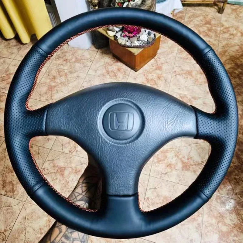 For HONDA CTR EK3 EK4 EK9 PRELUDE TYPE S MK5 1997-2001 Hand Stitched Non-slip Car Steering Wheel Cover DIY Black Car Interior
