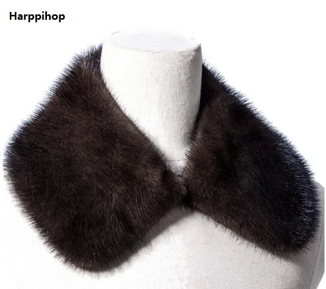 Harppihop Genuine mink fur collar scarf man garment accessory natural marten fur jacket collar man coat collar scarf 55cmX13