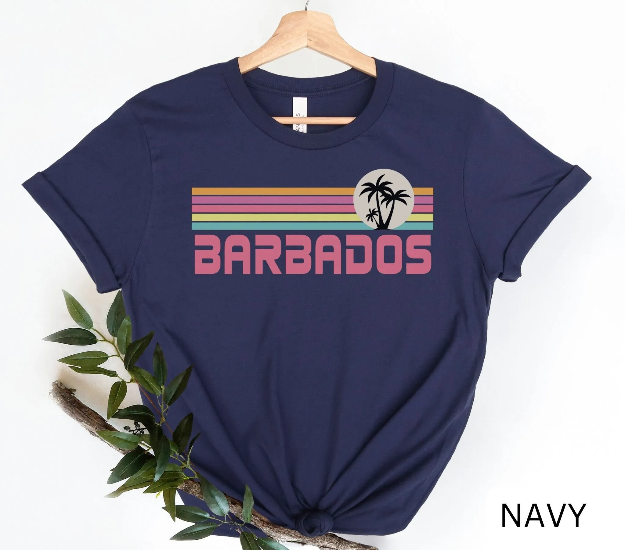 Barbados T Shirt Beach Retro Sunset Travel Vacation Palm Tree Honeymoon Island