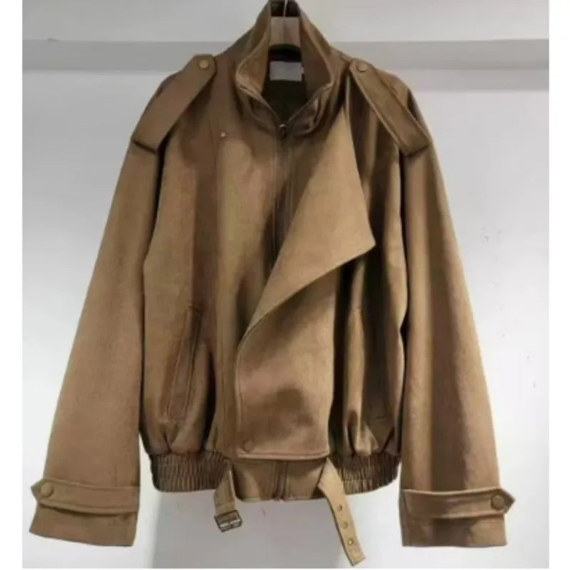 BJTZ المرأة موضة عادية شخصية الشارع دراجة نارية سترة معطف قصير 2025 ربيع الخريف جديد بلون أبلى #5