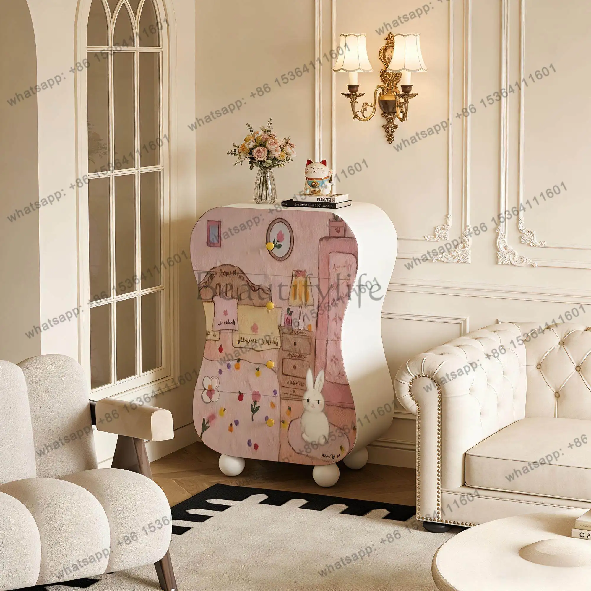 

French niche solid wood bedroom four chest cabinets retro living room storage chest of drawers