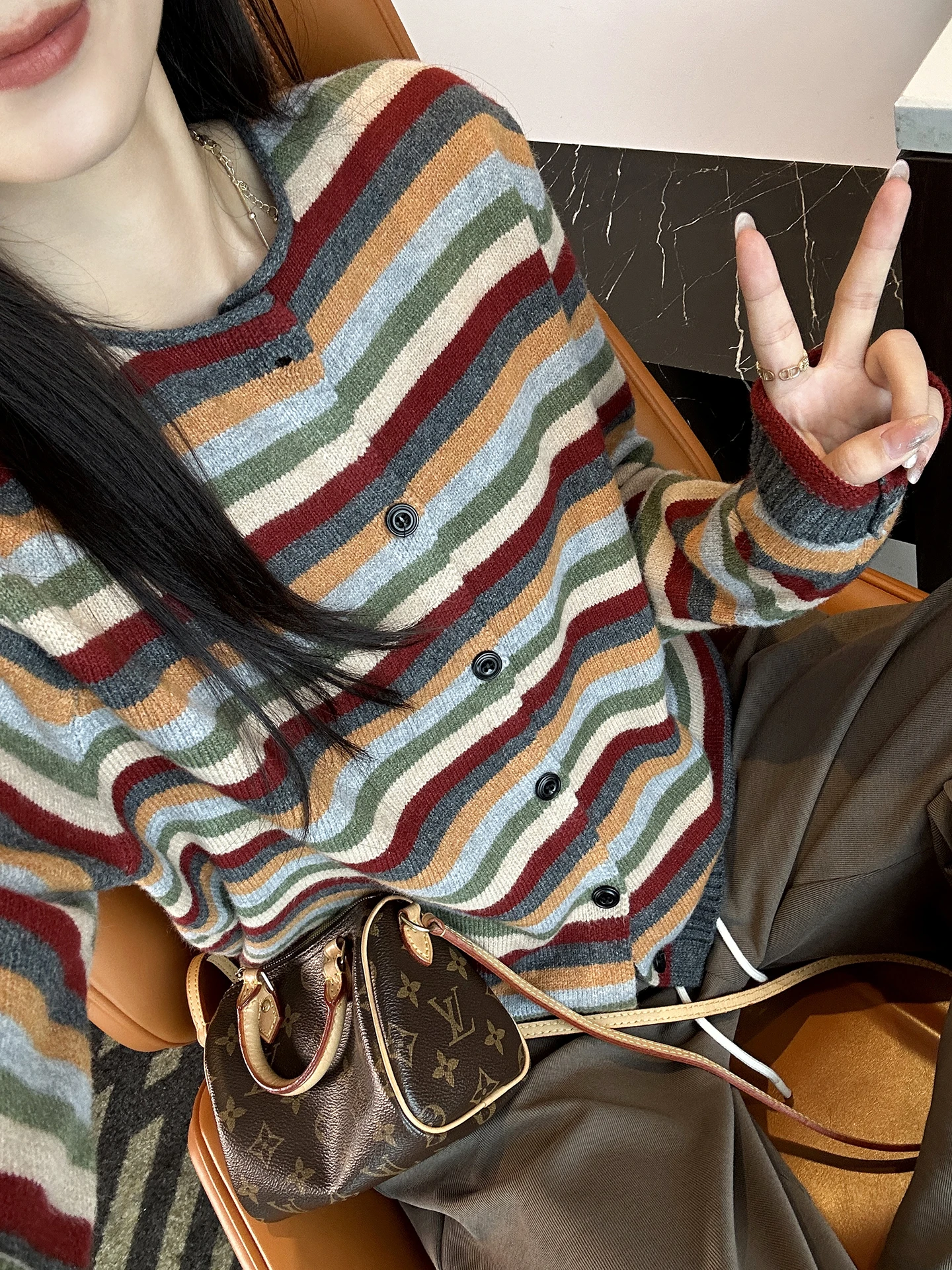 

Классический вязаный открытый кардиган в полоску цвета Sle, женский осенний новый мягкий универсальный верхний костюм Ele