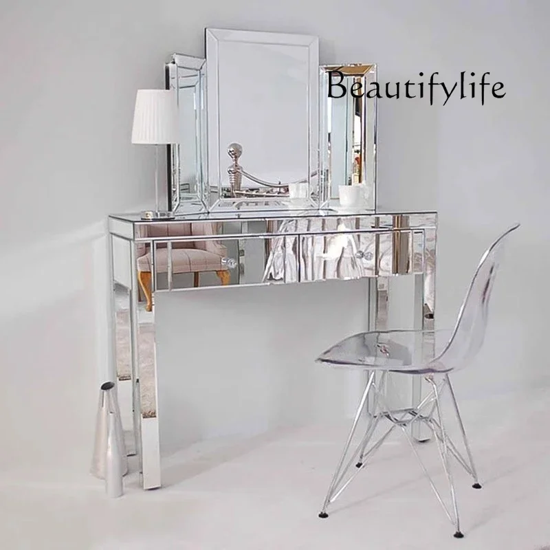 BJ Mirror Furniture Black Glass Mirror Dresser Makeup Table European Neoclassical Postmodern