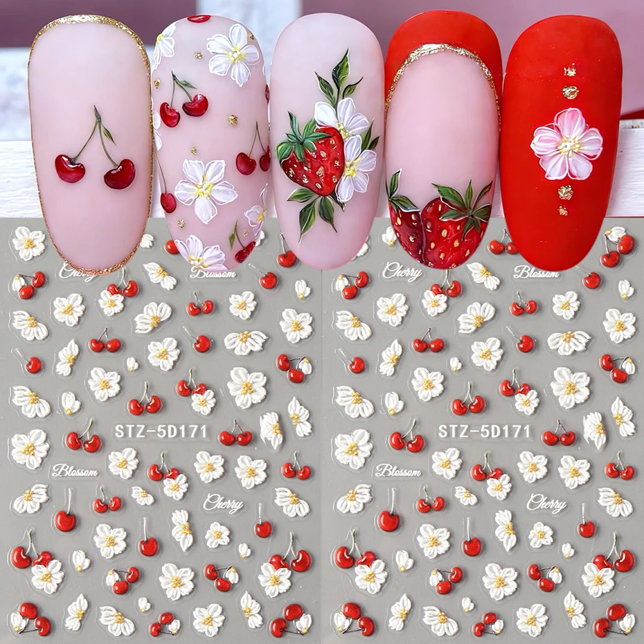 5D Weiße Blumen Nagelkunst-Aufkleber Jasminblüten Kirschblüten Selbstklebende Nagelsticker Frühlings-Nageldekoration Maniküre-Zubehör