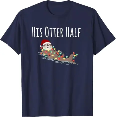 Lustiges Partnerlook-T-Shirt „His and Her Otter Half“ – Hässliches Weihnachts-T-Shirt im Y2K-Stil für die Familie, passende Weihnachtspyjamas mit Grafik und Spruch, Neuheit – Detail 28