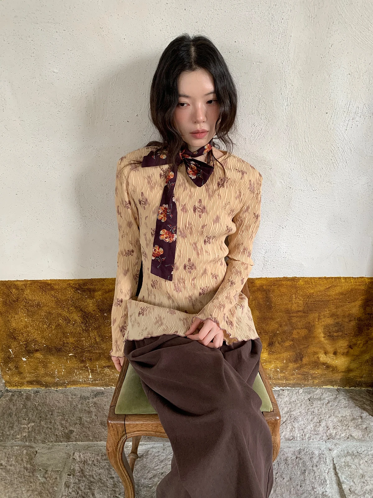 

Dorydory Early Autumn Vintage Floral Print Long Sve Texture Base irt Inner Wear Layering T-irt Women's Commute Sle