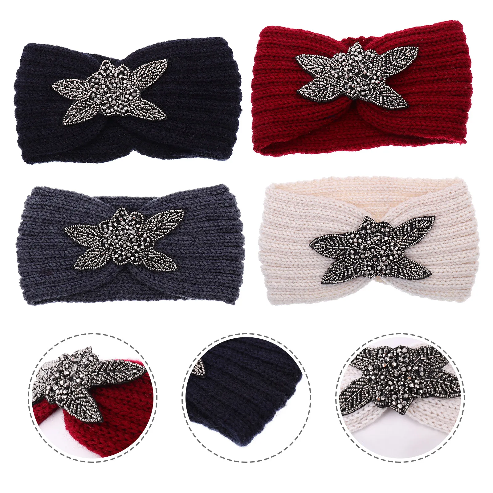 

4Pcs Knit Headbands Women Winter Cable Knitted Hairbands Warm Stylish Hair Accessories for Outdoors Daily Makeup