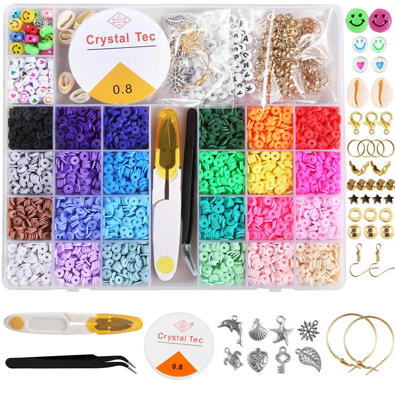 

4848Pcs/Box 6mm Clay Bracelet Beads for Jewelry Making Kit Flat Round Polymer Clay Heishi Beads DIY Handmade Accessories Kids