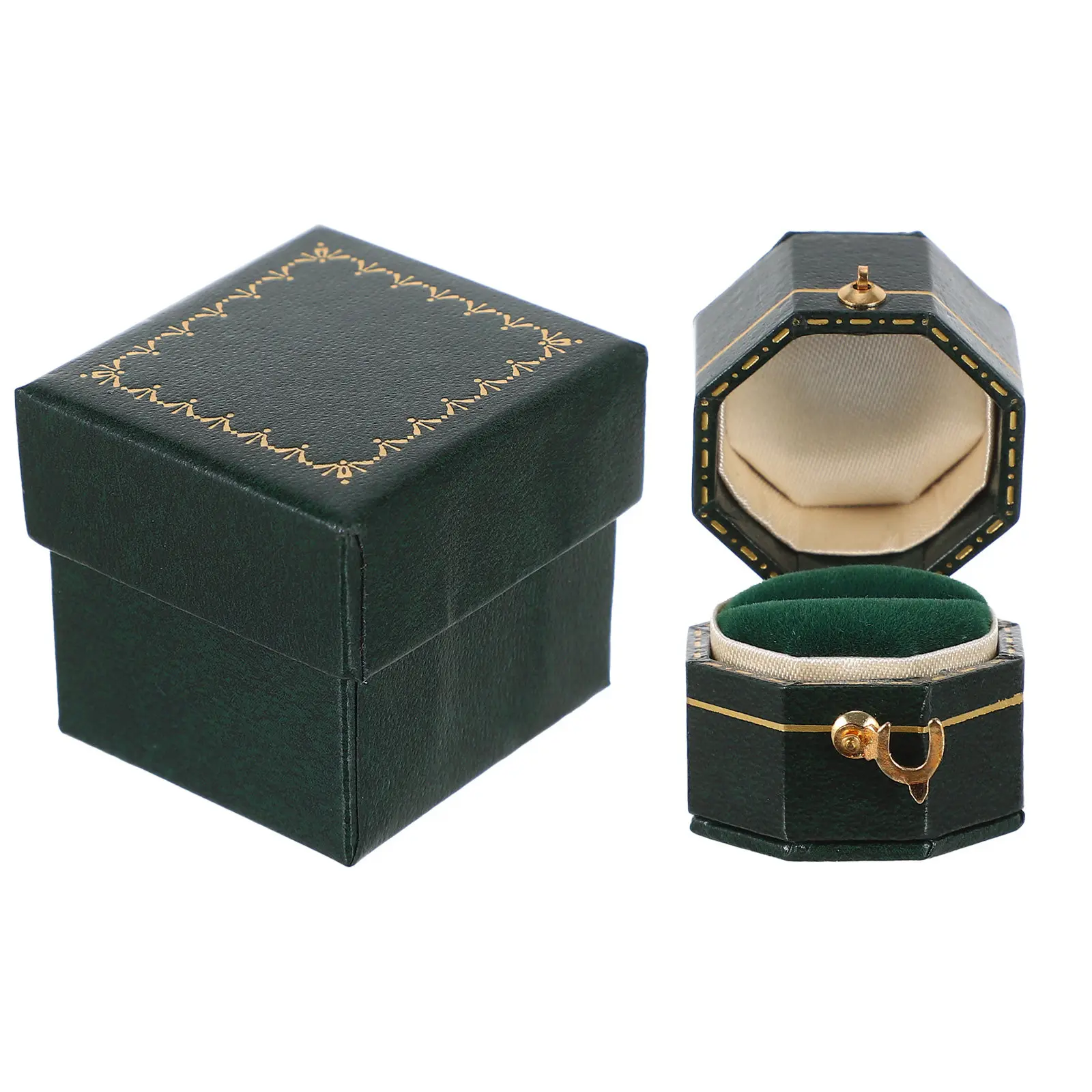 

Octagonal Ring Container Solid Leatherette Retro Portable Decorative Jewelry Box Wedding Anniversary Birthday Gift Vintage Ring