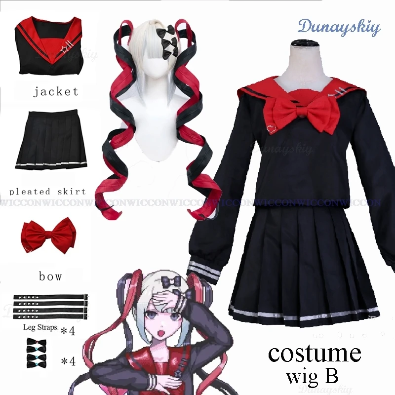 Needy Girl Overdose Black JK Cosplay Costume Wig Game Needy Girl Overdose Cosplay KAngel Black School Uniform Skirt Jirai kei