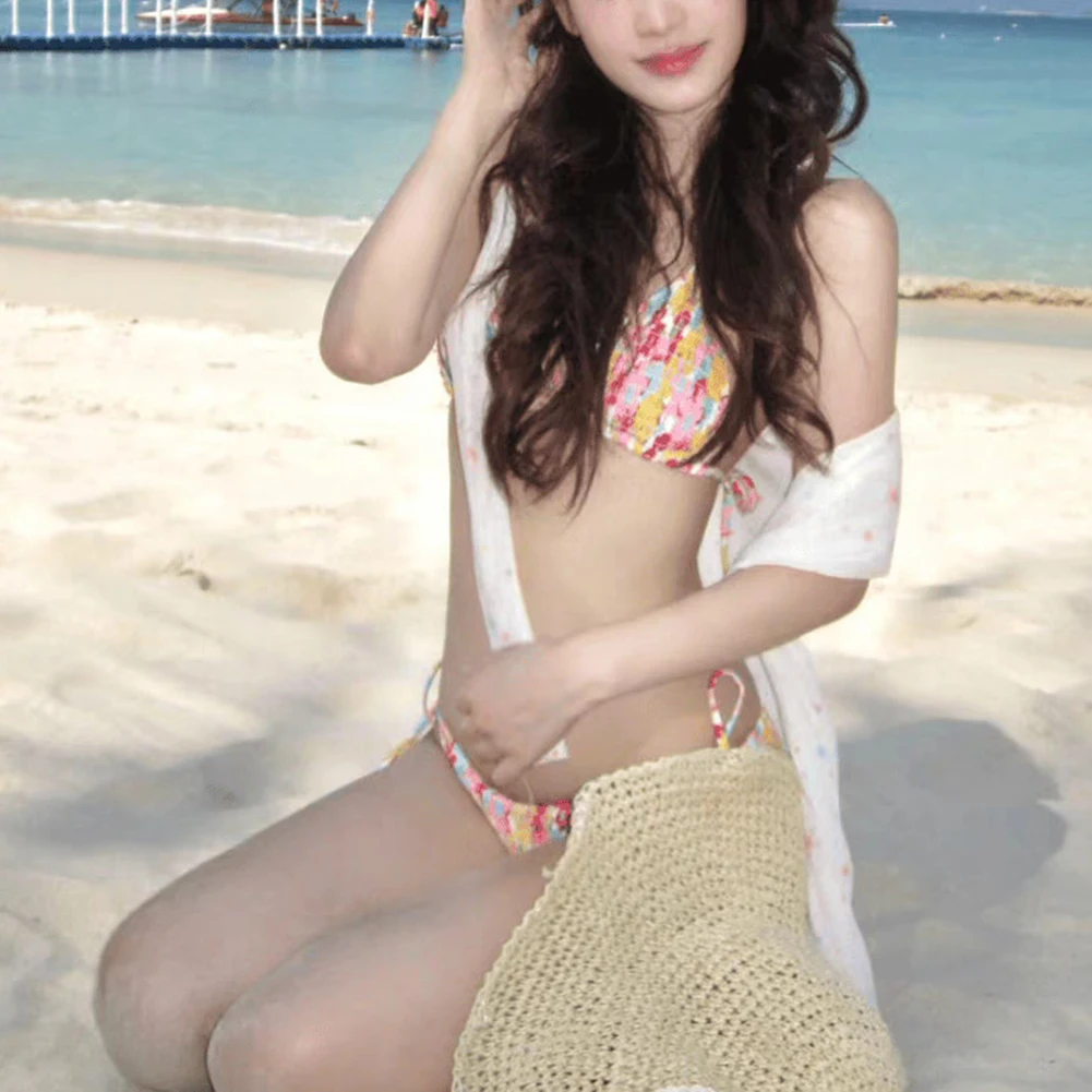 Leichte Badebekleidung, Strand-Bikini-Set, Bikini, dreiteiliges Set, Überzug, umweltfreundlich, hohe Elastizität