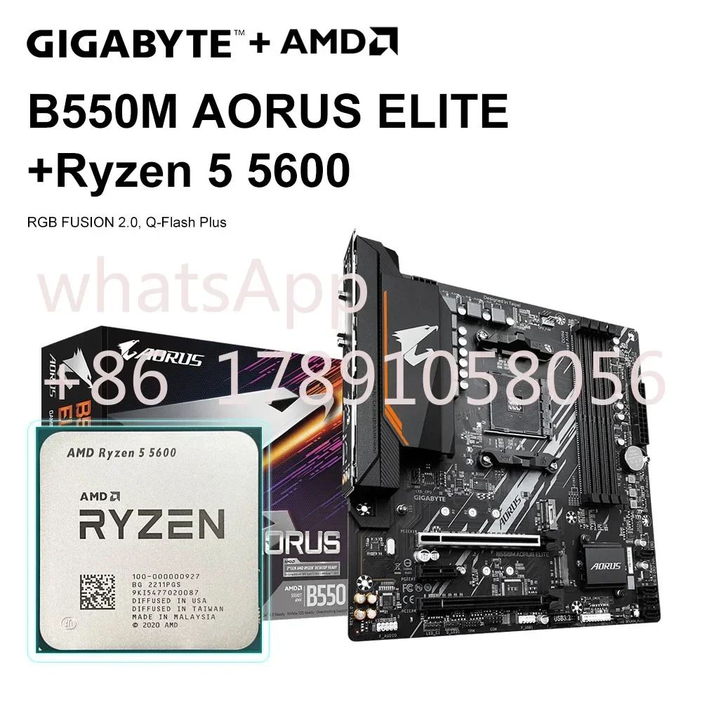 AMD Ryzen 5 5600 + GIGABYTE B550M AORUS ELITE Motherboard Set Socket AM4 DDR4 128GB M.2 SATA III 4000(OC)MHz R5 CPU Mainboard