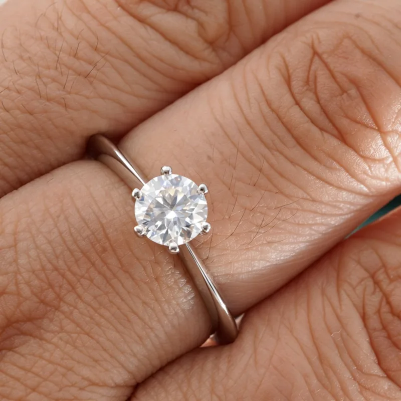 BR 0.5ct D Color Moissanite Ring 6-Prong Solitaire S925 Silver 18K White Gold Plated Round Cut Simple Engagement Wedding Jewelry 5
