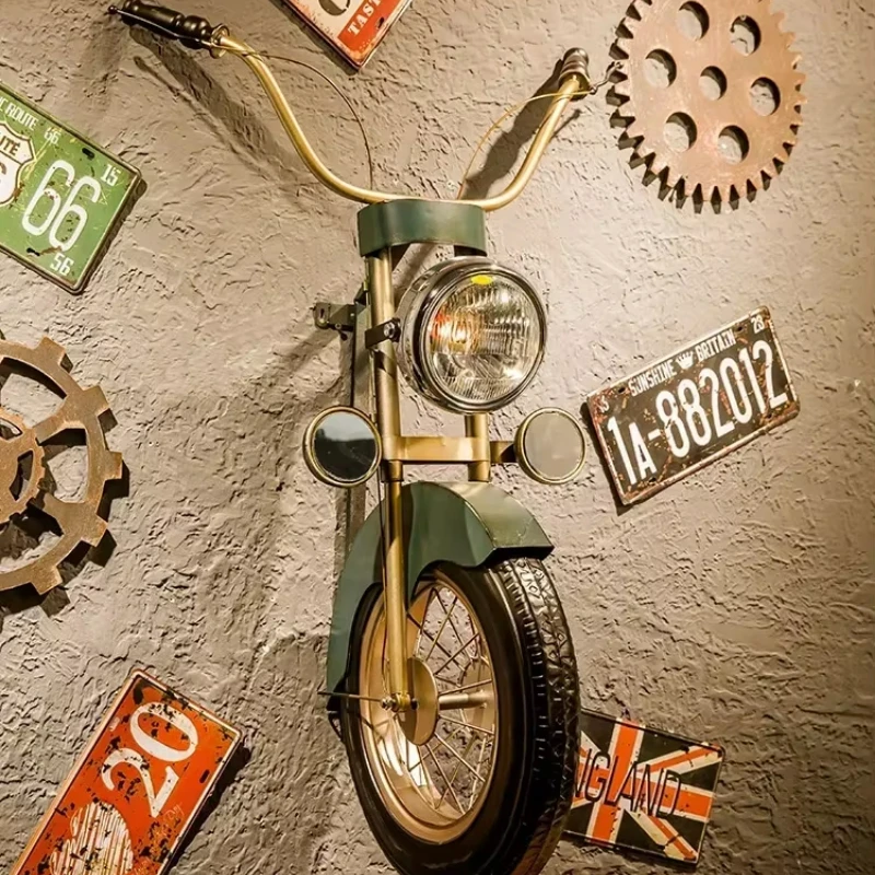 Industrial Retro Bar Wall Decor, Vintage Motorcycle Metal Wall Hanging Ornament, Creative Iron Art Wall Accent for Man Cave Home
