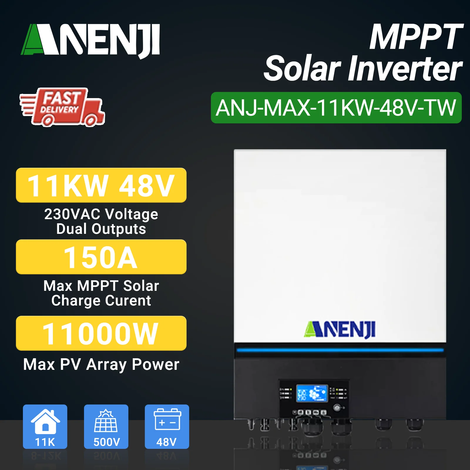 11kW Dual outputs Solar Inverter Built-in MPPT and Wi-Fi Supports Parallel Battery independent For 230VAC and 500VDC