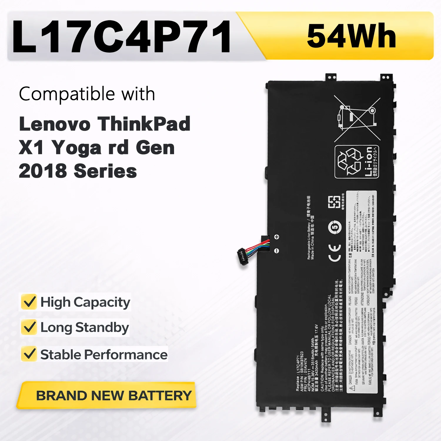 PowerHub L17C4P71 L17M4P71 15.36V 54Wh Battery For Lenovo ThinkPad X1 Yoga 3rd Gen Replace 01AV474 L17C4P71