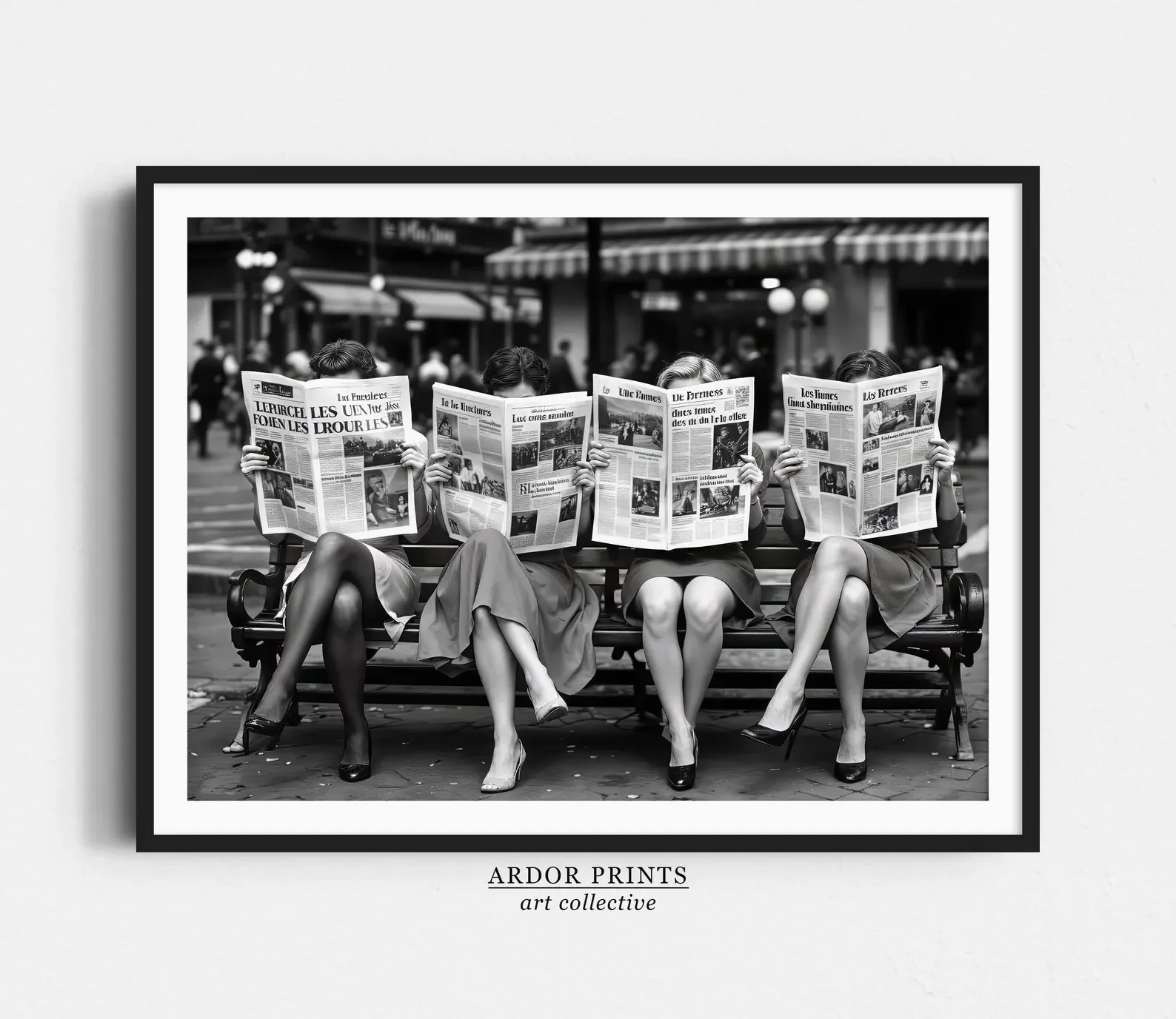 Women Reading Newspaper Print: Retro Chic Fashion Wall Art - Trendy Black & White Photography Wall Decor
