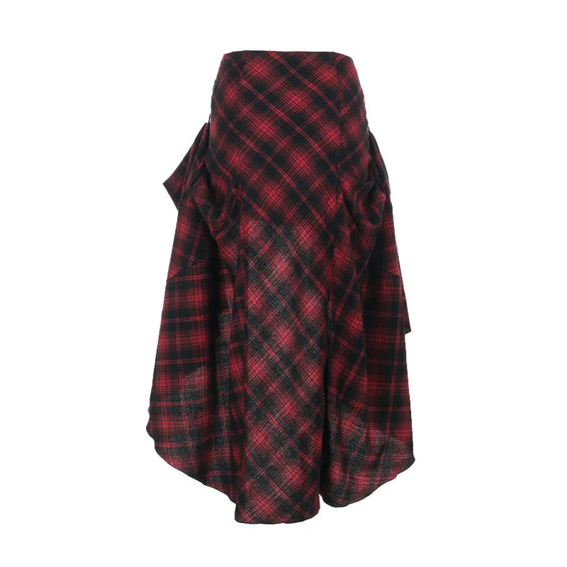 HKSH Women Skirt Plaid Irregular Hem Adjustable Pleated Multi-Wear A-line Slimming American Retro Y2K Chic Skirts Summer HK22751