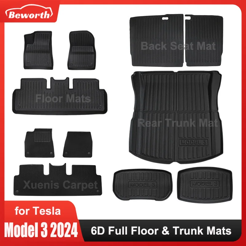 

For New Tesla Model 3 Highland 2024 TPE Floor Mats Waterproof Luggage Mat Wear-resistant Cargo Liner Pads Trunk Mats Accessories