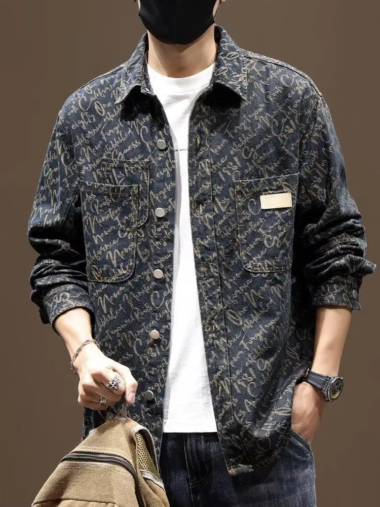 

Мужская джинсовая куртка свободного кроя, осенняя новинка, уличный стиль, большие размеры, американский бренд, молодежная популярная модель