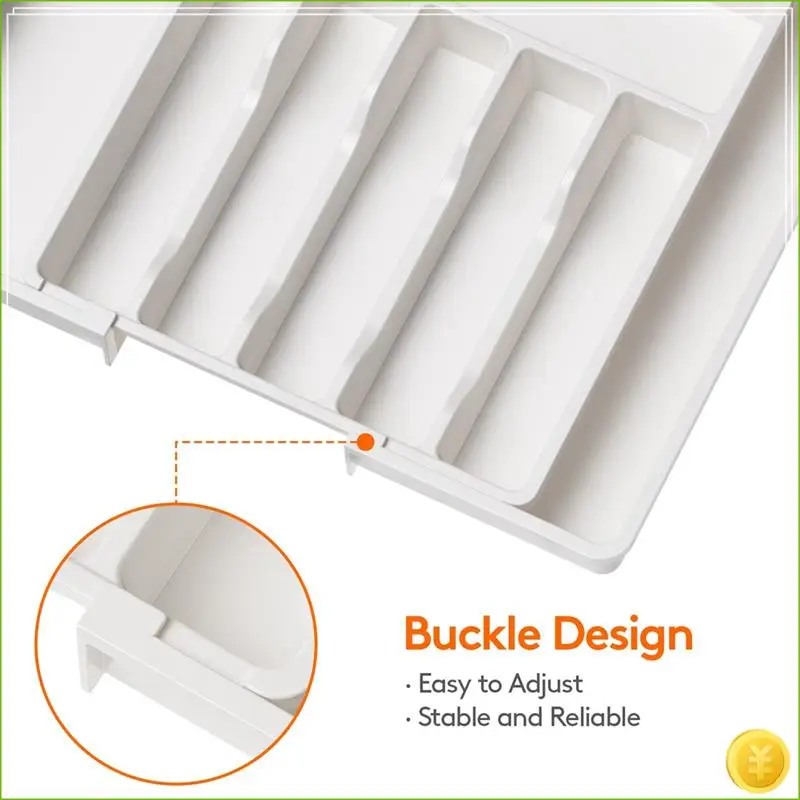 Cutlery Drawer Organiser, Expandable Utensil Tray For Kitchen, Adjustable Silverware And Flatware Holder