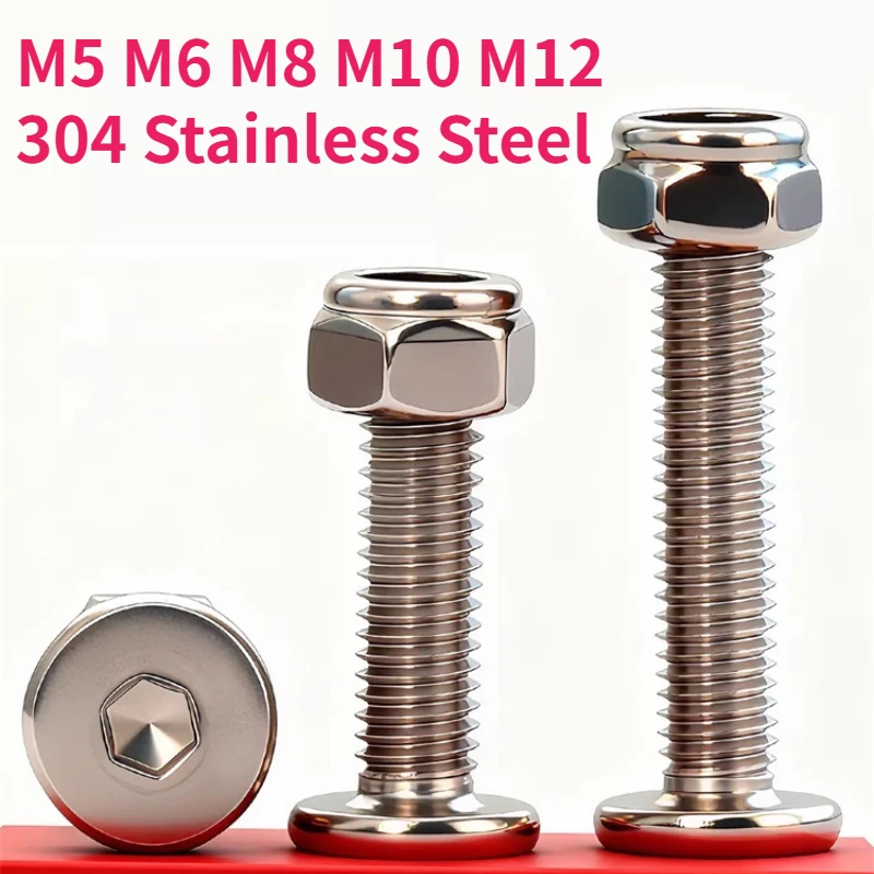 M5 M6 M8 M10 M12 304 Stainless Steel Hexagon Socket Ultra Thin Flat Wafer Allen Head Bolt Screw And Nylon Insert Lock Nut Set