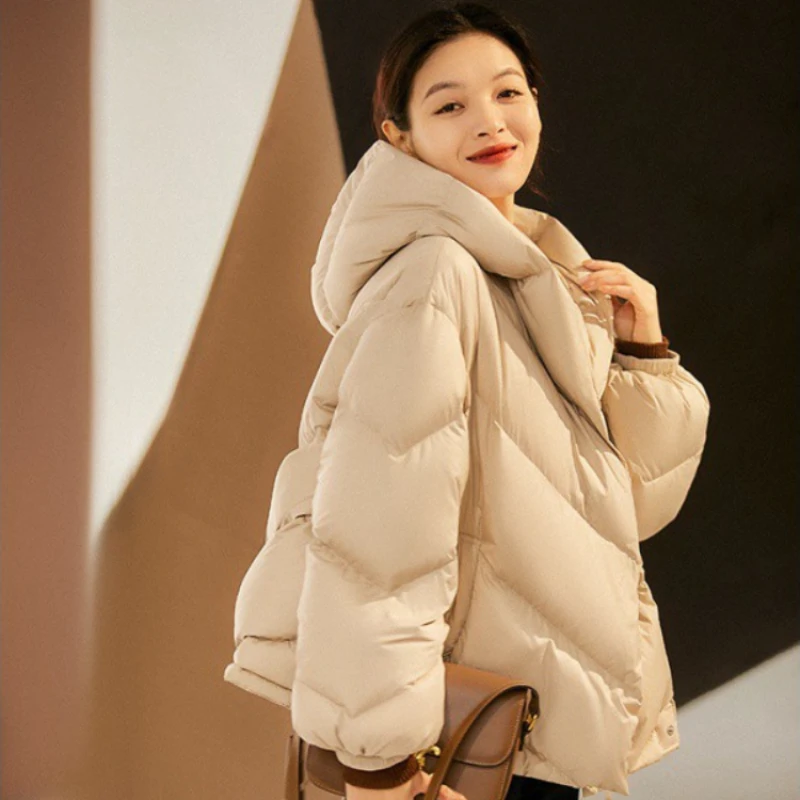 

Thickened Women Jacket Casual Coats Down Korean Fashion Loose Down Jacket Windproof Warm Hooded Outerwears 2024 New Puffer Coats