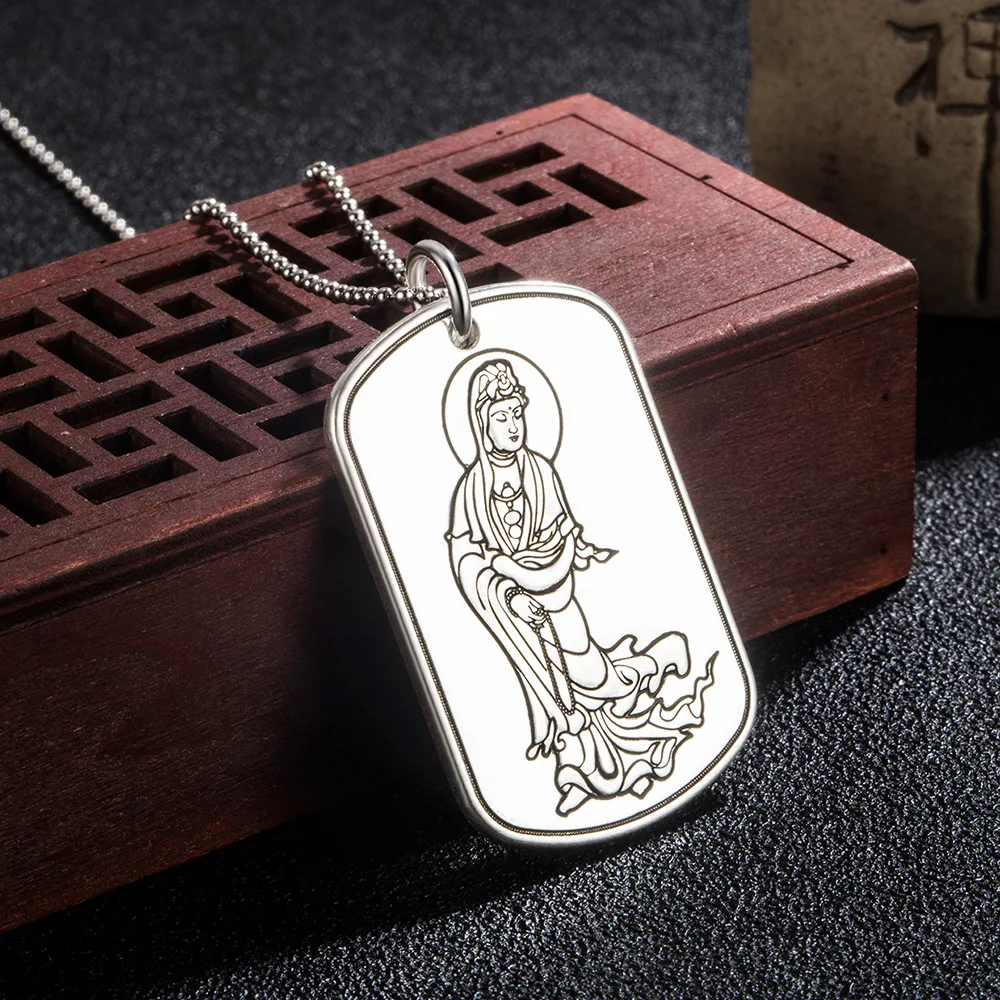 Great Compassion Mantra Tag Buddha Silver Color Pendant Necklace For Men Women Dainty Religious Jewelry Wholesale