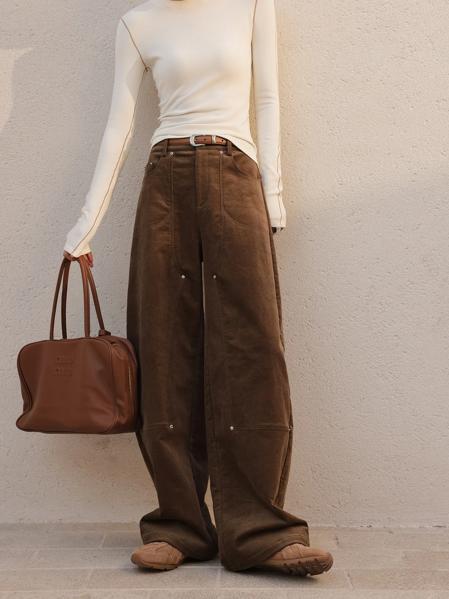 

JWUNIQUE Wine Pit Loose Pi Type Retro Wide Leg Casual Pants Women Straight Long Pants Casual Trousers Loose Fit Ladies