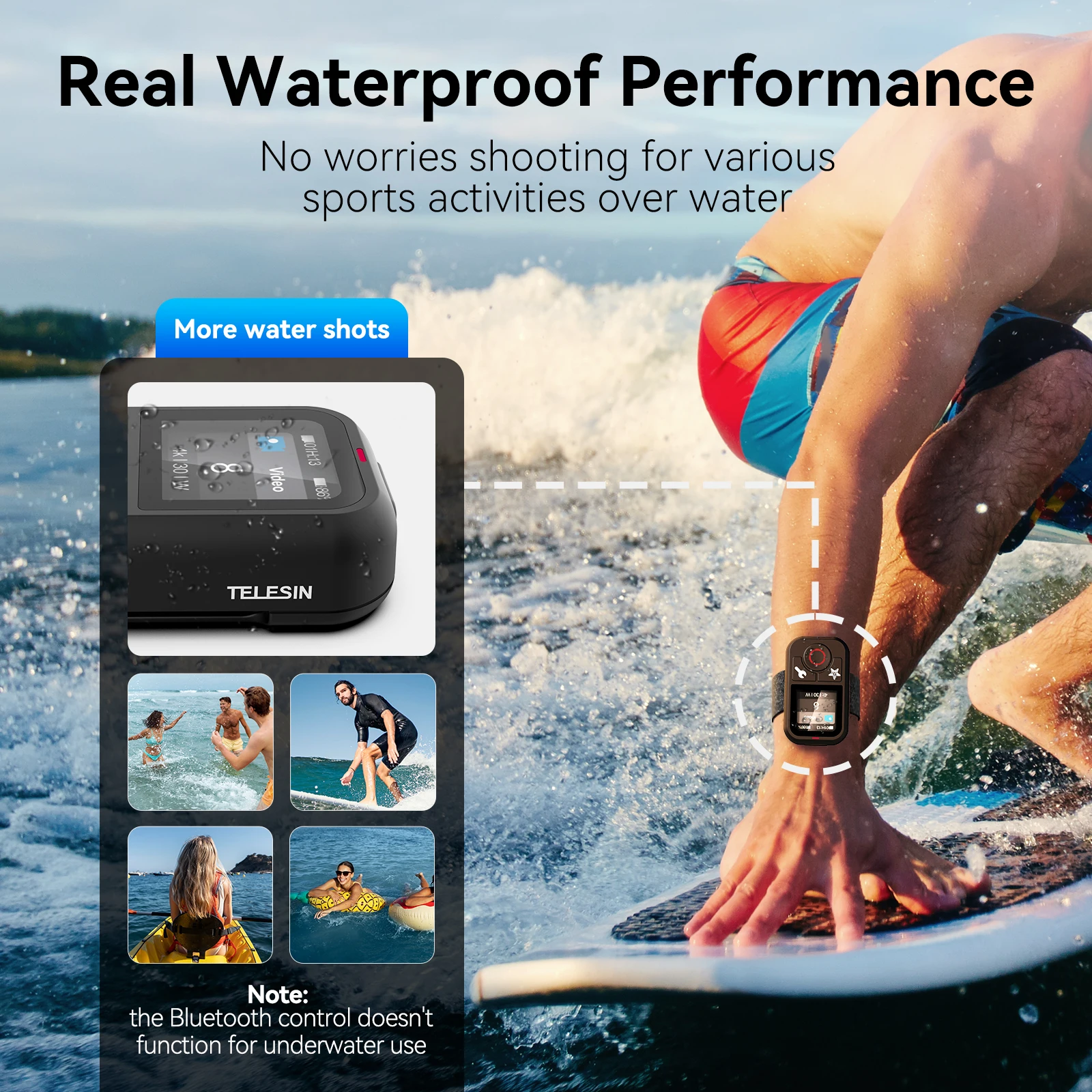 TELESIN Waterproof Bluetooth Remote Control for GoPro Hero13 12 11 10 9 8 Max With Wrist Strap for Action Camera Accessories