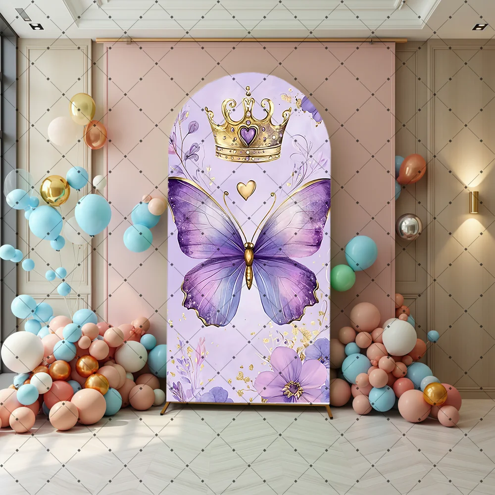 Flowers Butterfly Arch Cover Background for Sweet Girls Birthday Party Crown Dress Queen Princess Arched Backdrop