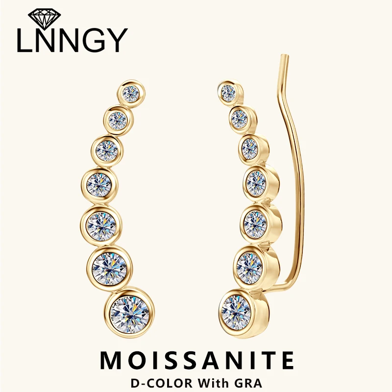 Lnngy Moissanite Climber Earring for Women Brinco Prata 925 Sterling Silver Long Dipper Ear Hook Clip on Earrings Jewelry Gift