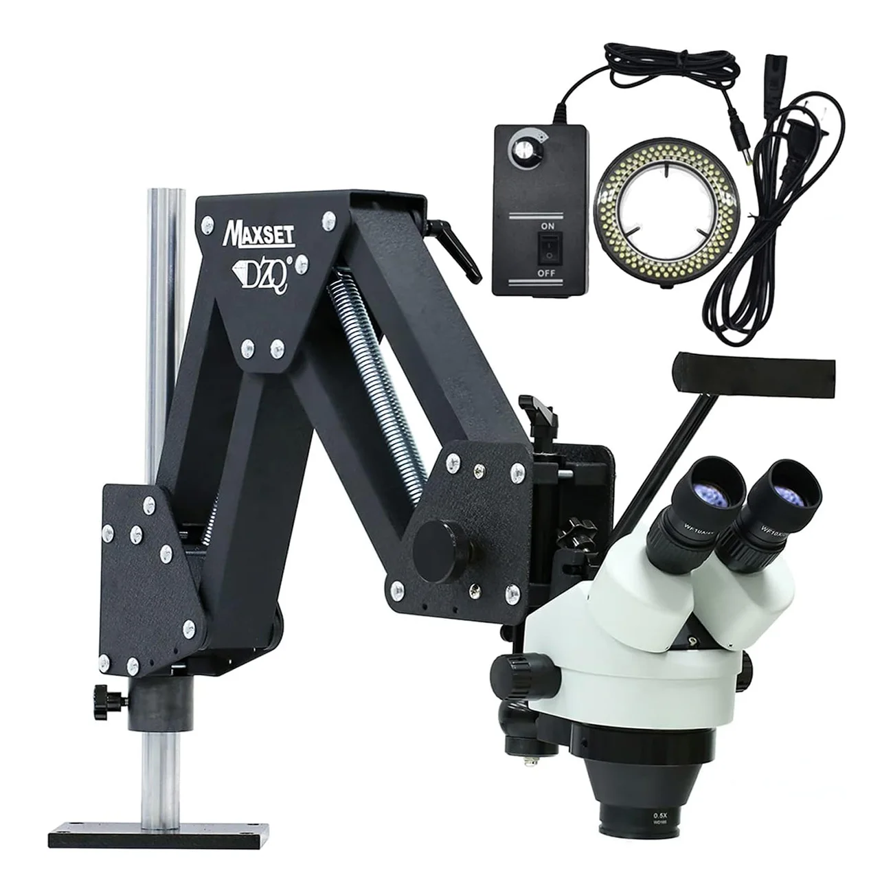 

ZQ-1 7X-45X Multi-Directional Microscope with 0.7X-4.5X Zoom, 60-LED Light, Spring Bracket, 0.5X Barlow Lens