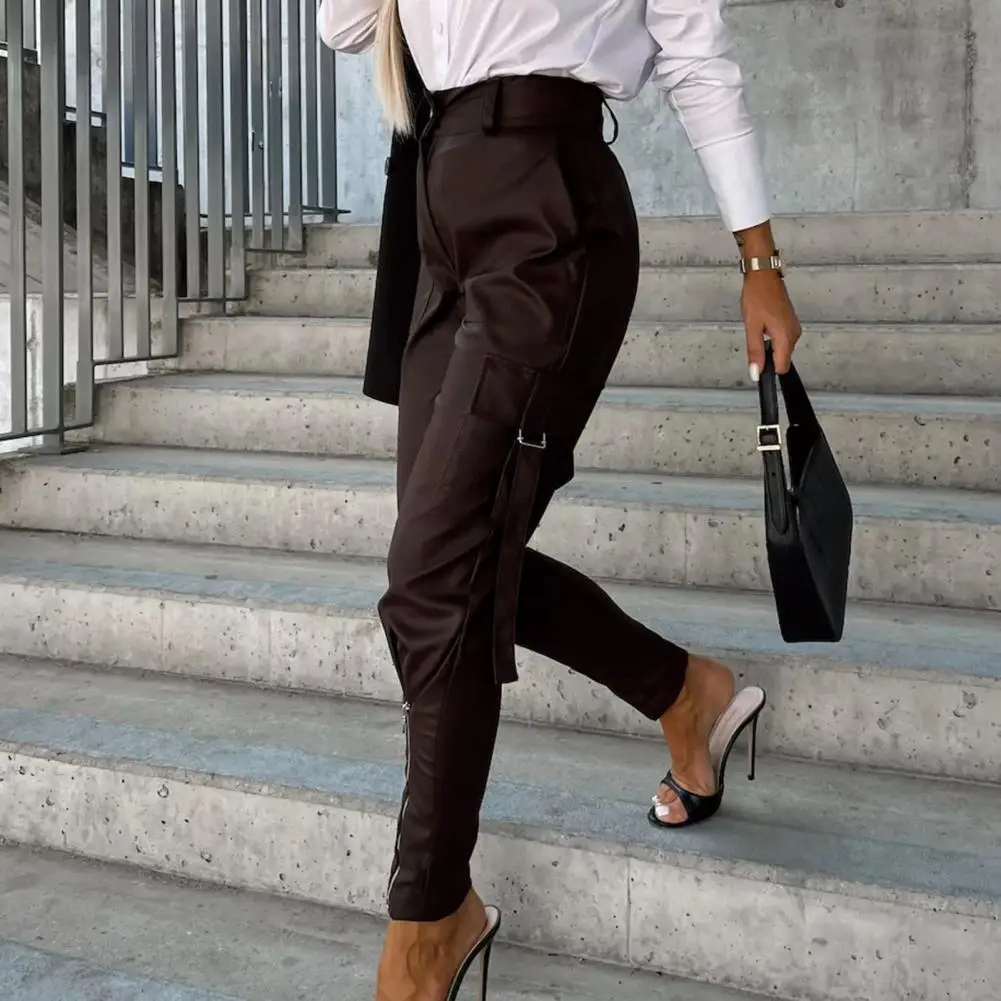 

Faux Leather Pants High Waist Slim Fit Pants Stylish Women's Faux Leather Pencil Pants High Waist Slim Fit Multi Pockets for A