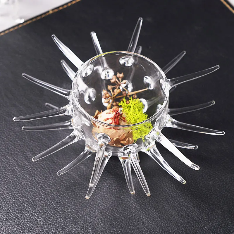 

2Pcs Sea Urchin Cocktail Glass Cup Creative Prickly Restaurant Tableware Molecular Gourmet Sashimi Bowl Barbed Dessert Container