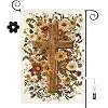 Fall Garden Flag Cross Floral Thanksgiving 12.5 x 18 Inch llz