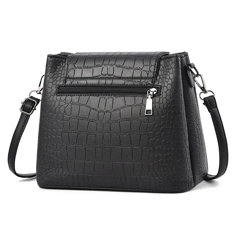 TRAVEASY Fashion 2024 Large Capacity PU Leather Shoulder Bag for Women Casual Alligator Pattern Solid Color Female Crossbody Bag