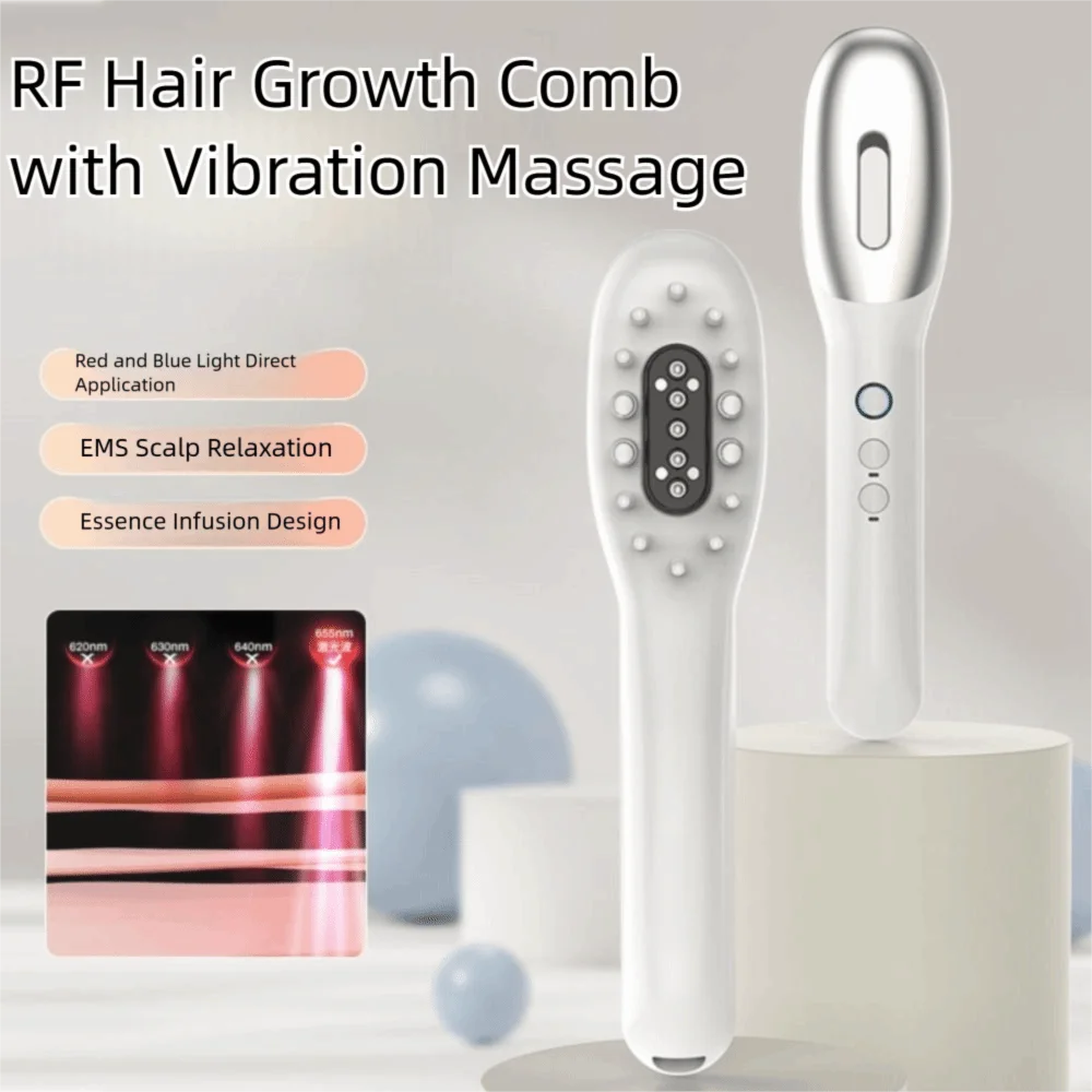 

3-in-1 Hair Oil Applicator for Scalp Portable with No-Drip Dispenser Hair Brush Red and Blue RF Electric Scalp Massager