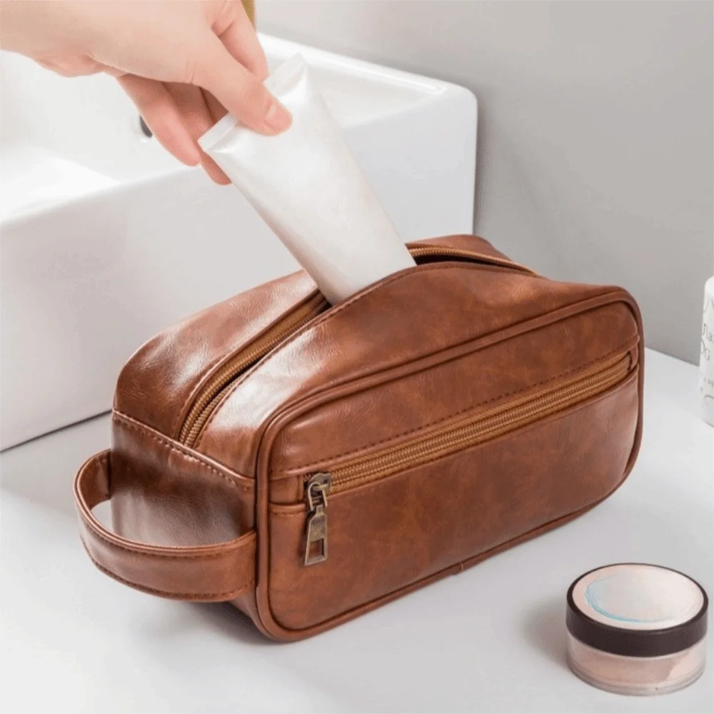 Bolsa de cosméticos informal de gran capacidad para hombre, bolsa de lavado de PU con cremallera impermeable, bolsa de maquillaje, bolsa de almacenamiento de artículos de tocador de estilo coreano para niñas