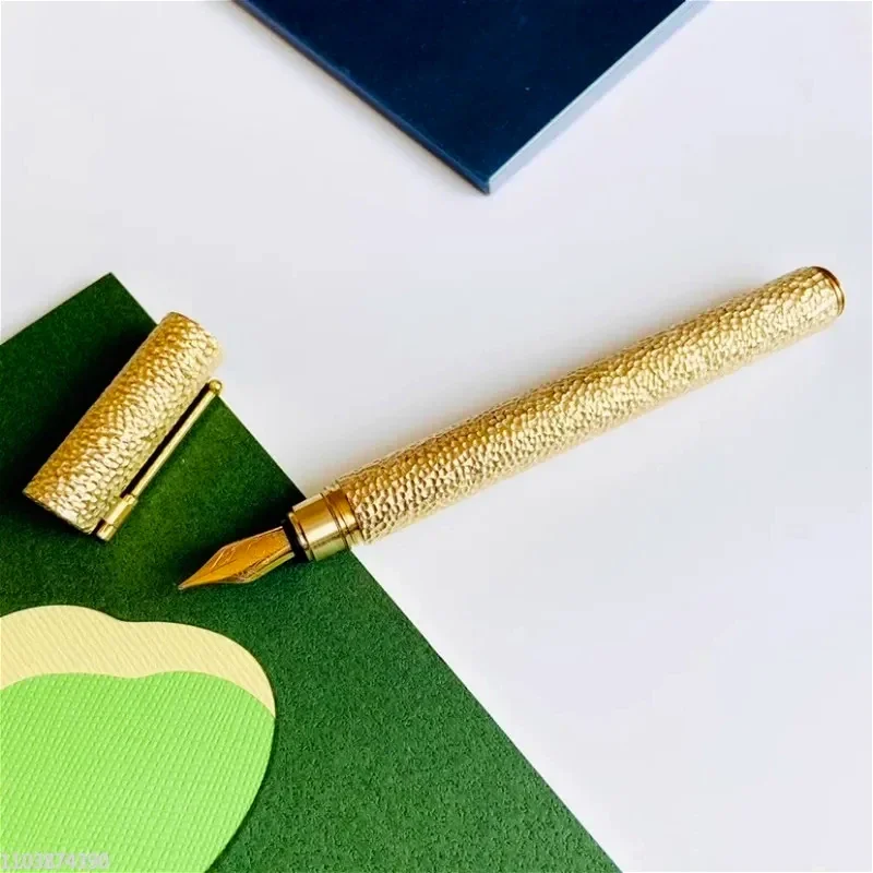 Benovel Brass Fountain Pen Schmidt No5 EF/F/M 0.38/0.5/0.7mm Nib, Hand-hammered Pattern Luxury Golden Pens,Office School Writing