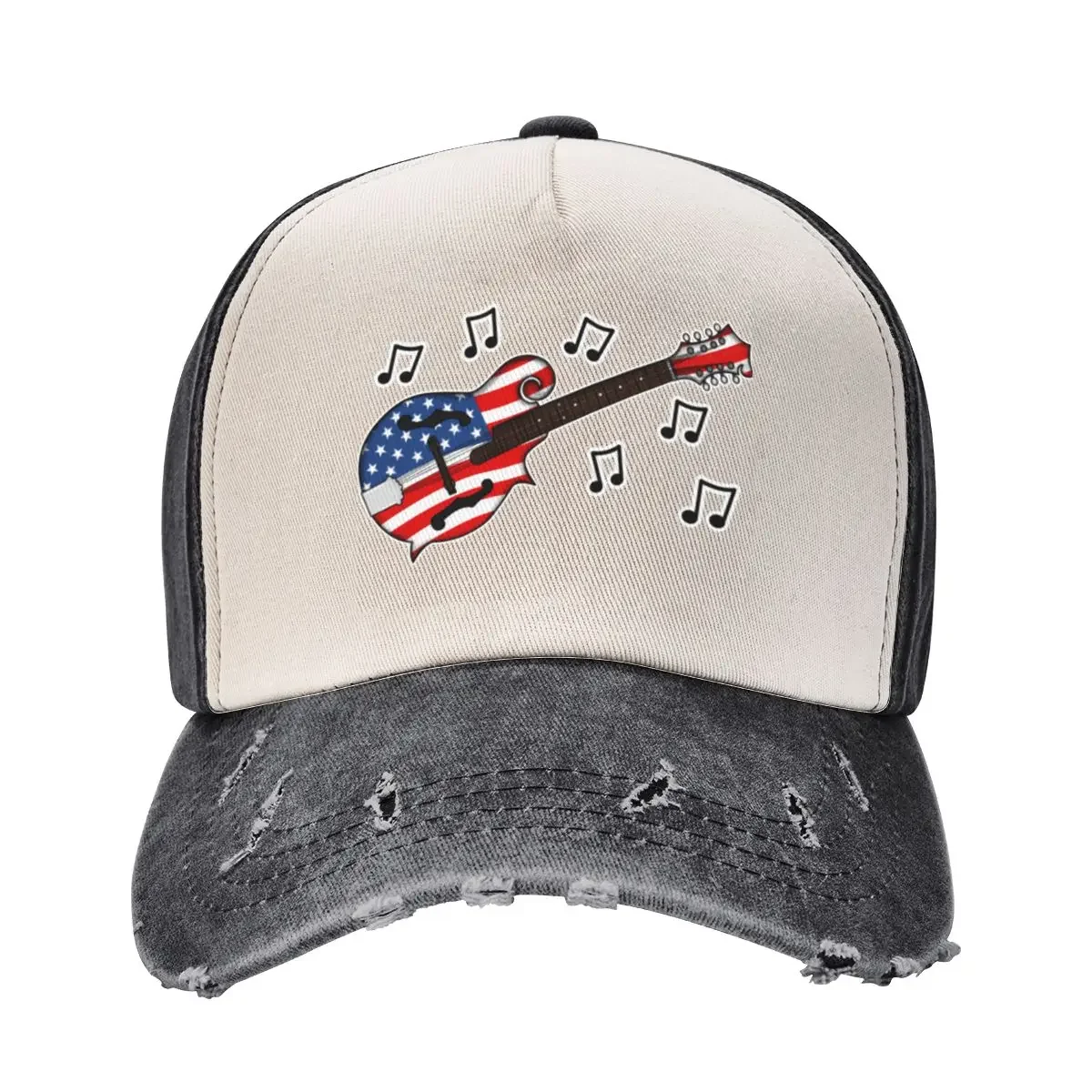 4th July Mandolin America Rocks USA Flag Mandolinist Baseball Cap western Hat hiking hat derby hat Custom Cap Women's Hats Men's