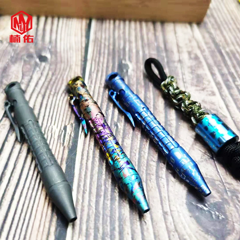 

1PC EDC Tool Titanium Alloy Mini Tactical Pen Portable Keychain Bolt Spring Press Signature Writing Pen