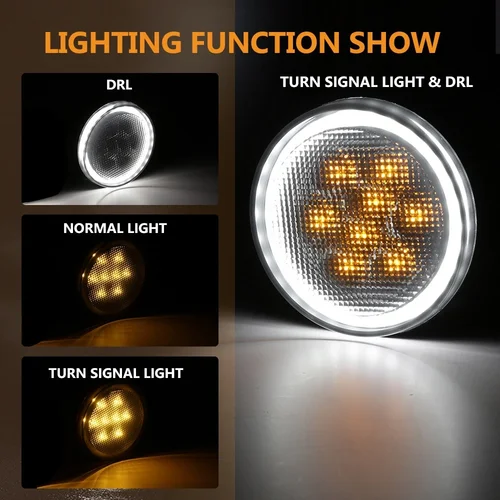 Imagen 2 del producto Luz de circulación diurna LED DRL para parachoques delantero para Wrangler JK 2007-2017 6000K luz de señal de giro de conducción DRL y ámbar blanca
