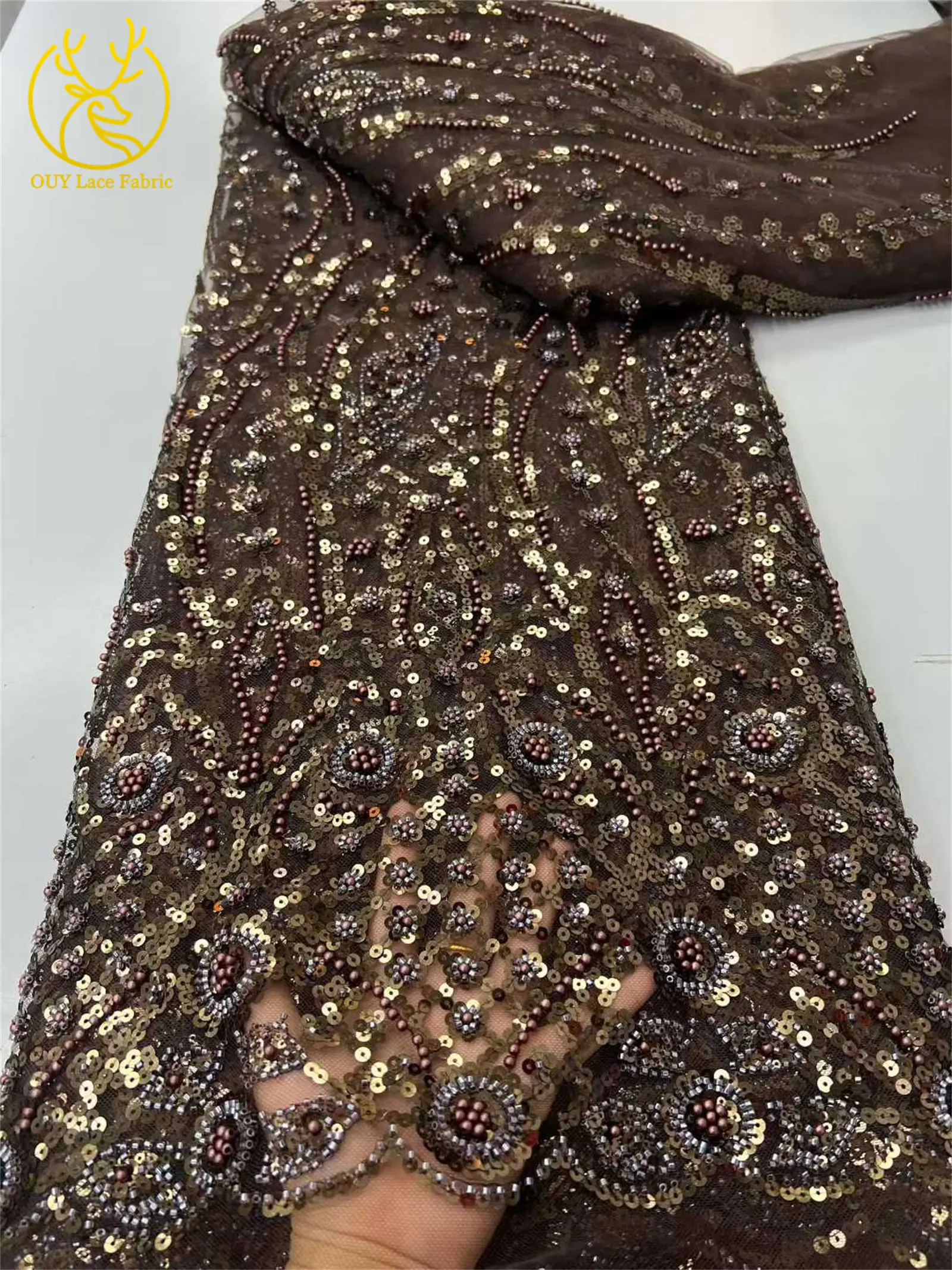 5 Yards afrikanischer, lindgrüner Perlen-Pailletten-Spitzenstoff 2026, königlicher französischer Pailletten-Tüll-Spitzenstoff für Damen-Partykleider, Nähmaterial – Detail 18