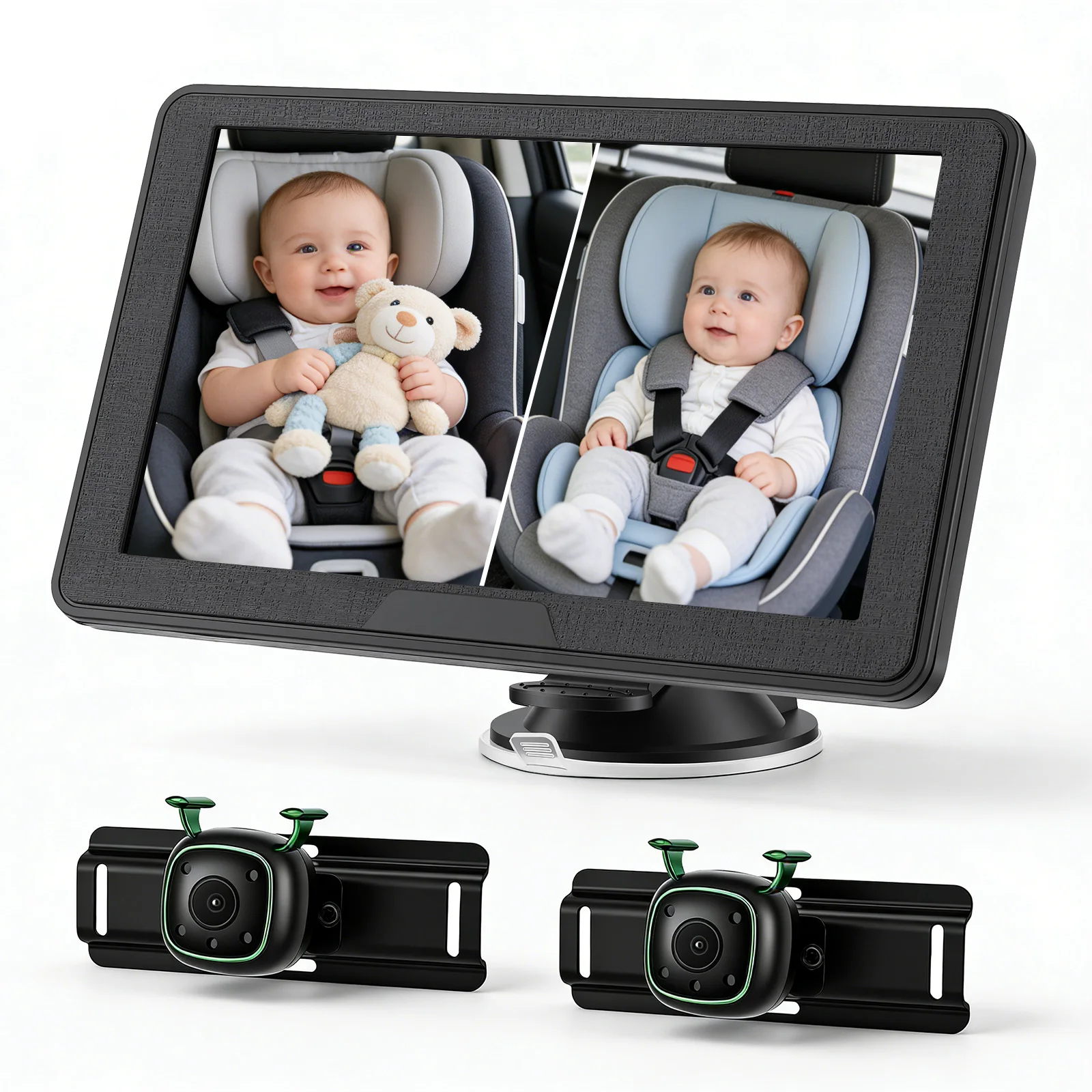 Monitor per poggiatesta da auto con schermo HD da 7 pollici e 2 telecamere HD 480P, visione notturna e ampio angolo di visione, ideale per la seduta posteriore, per bambini e neonati.